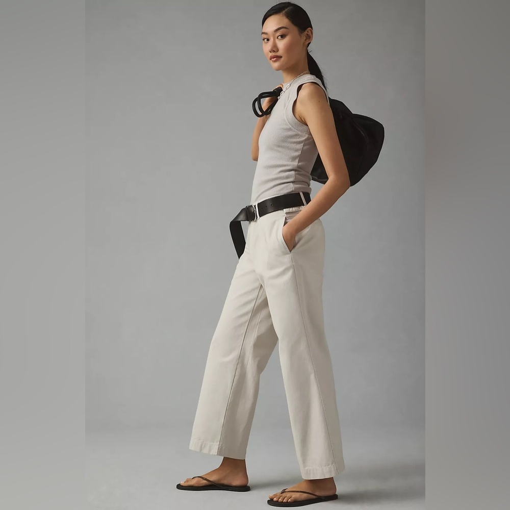 Maeve Pleated Wide-Leg Chino Trousers Size 0 Off-White/Blanc‎ - Picture 2 of 16